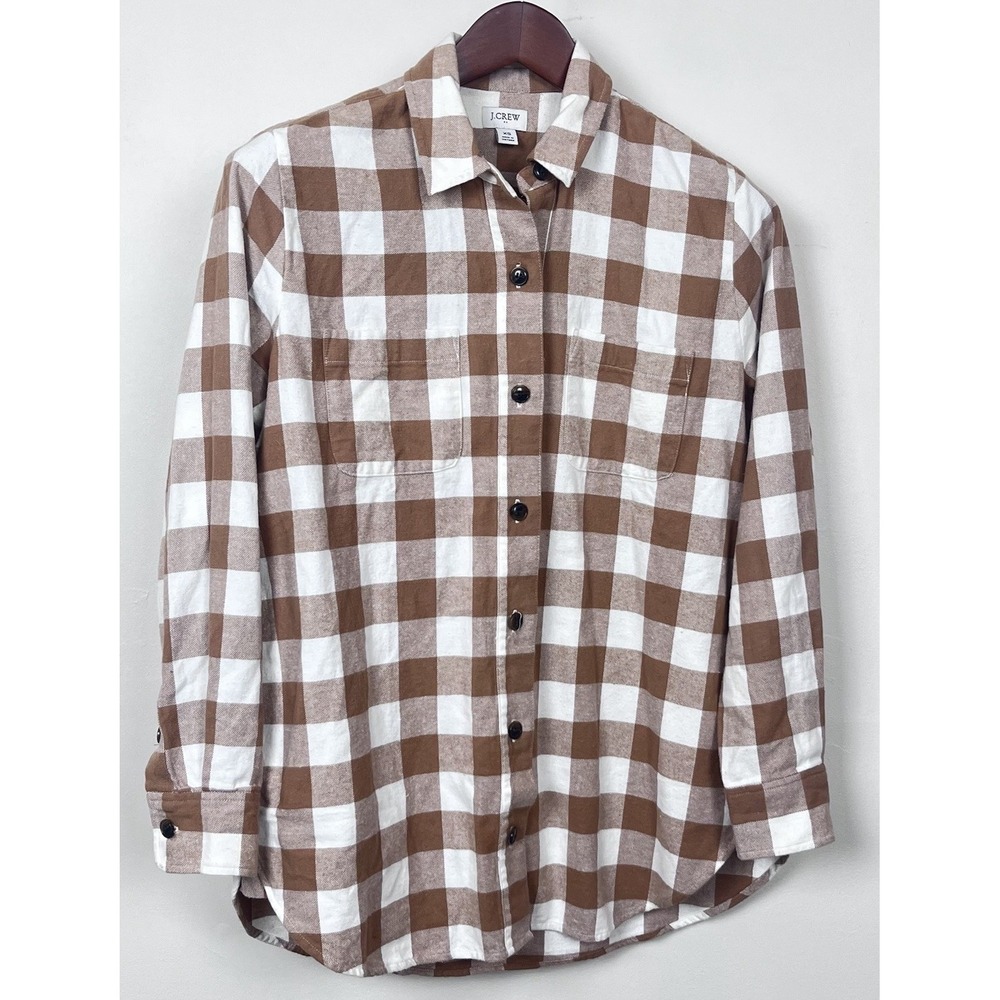 J.Crew Button Down Shirt XS Brown Gingham Coastal Grandma Heritage Prep‎ Hygge